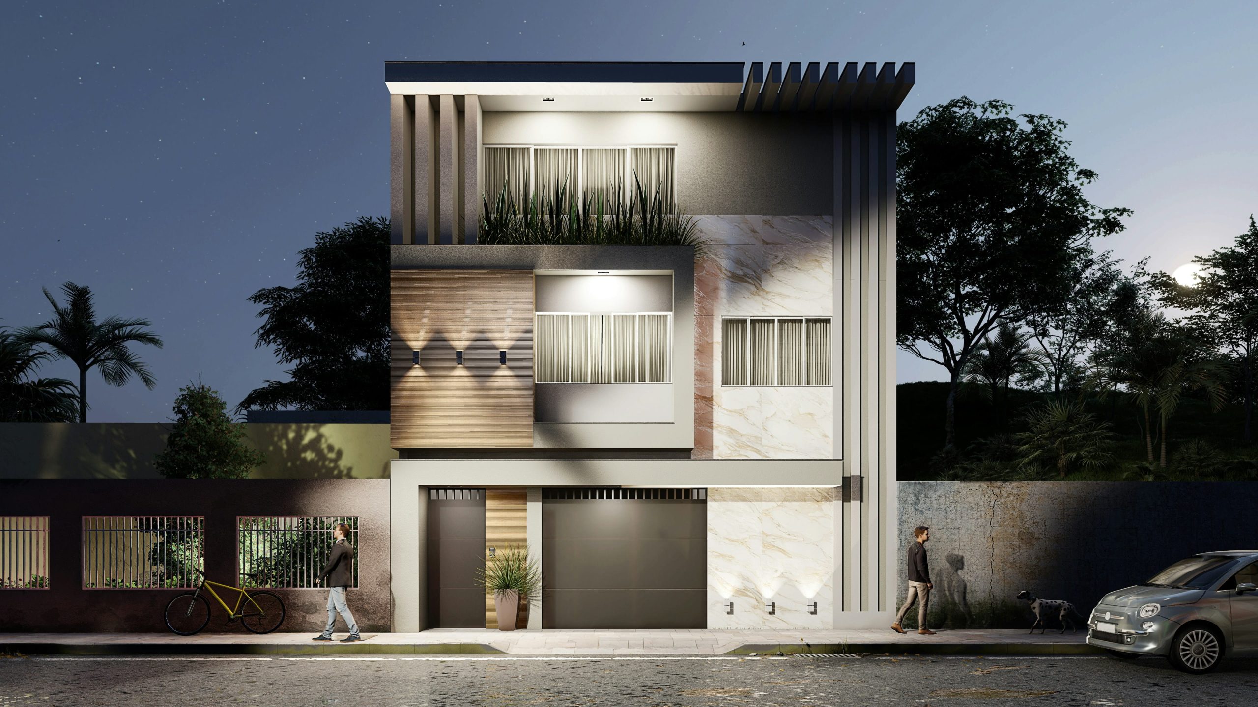 3D Front Elevation with Layered Surfaces