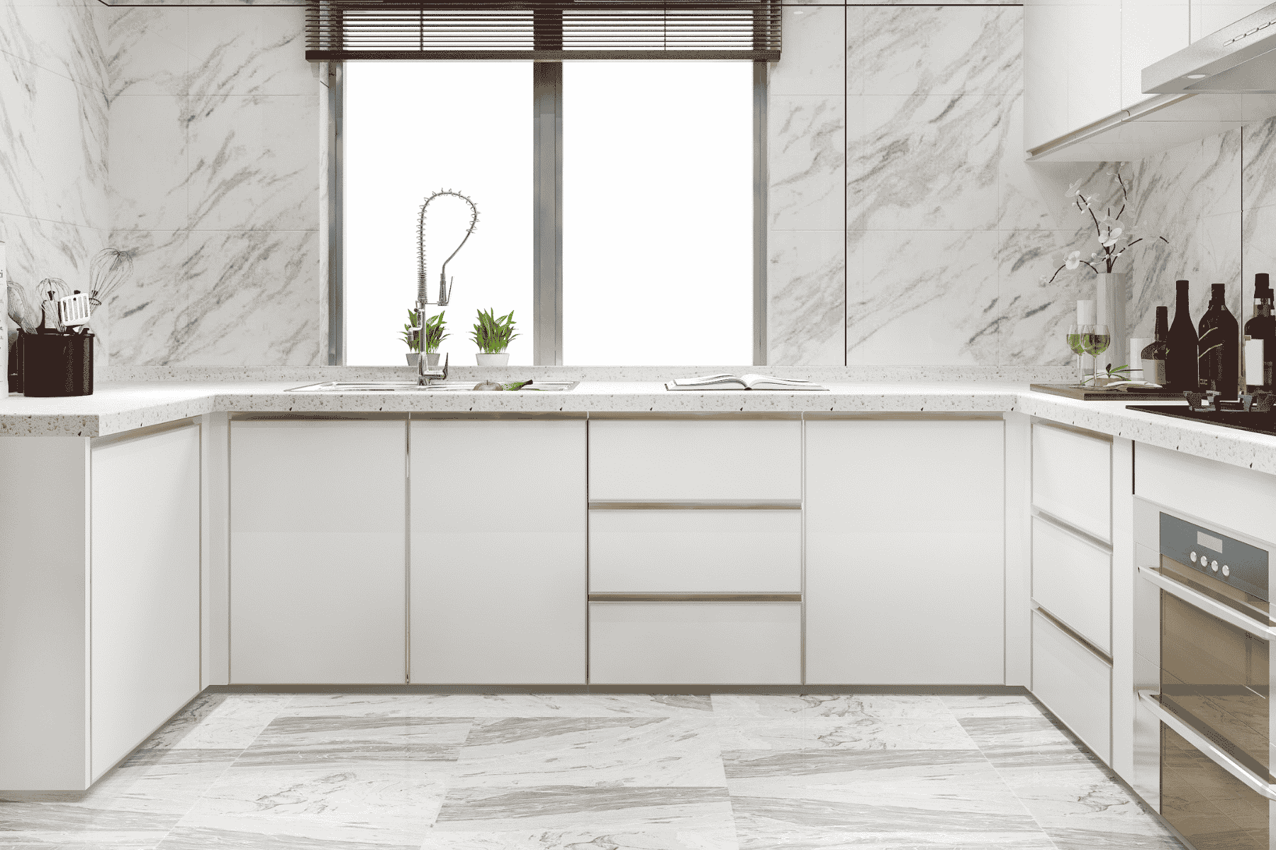 Stone-Finish Floor with White Quartz