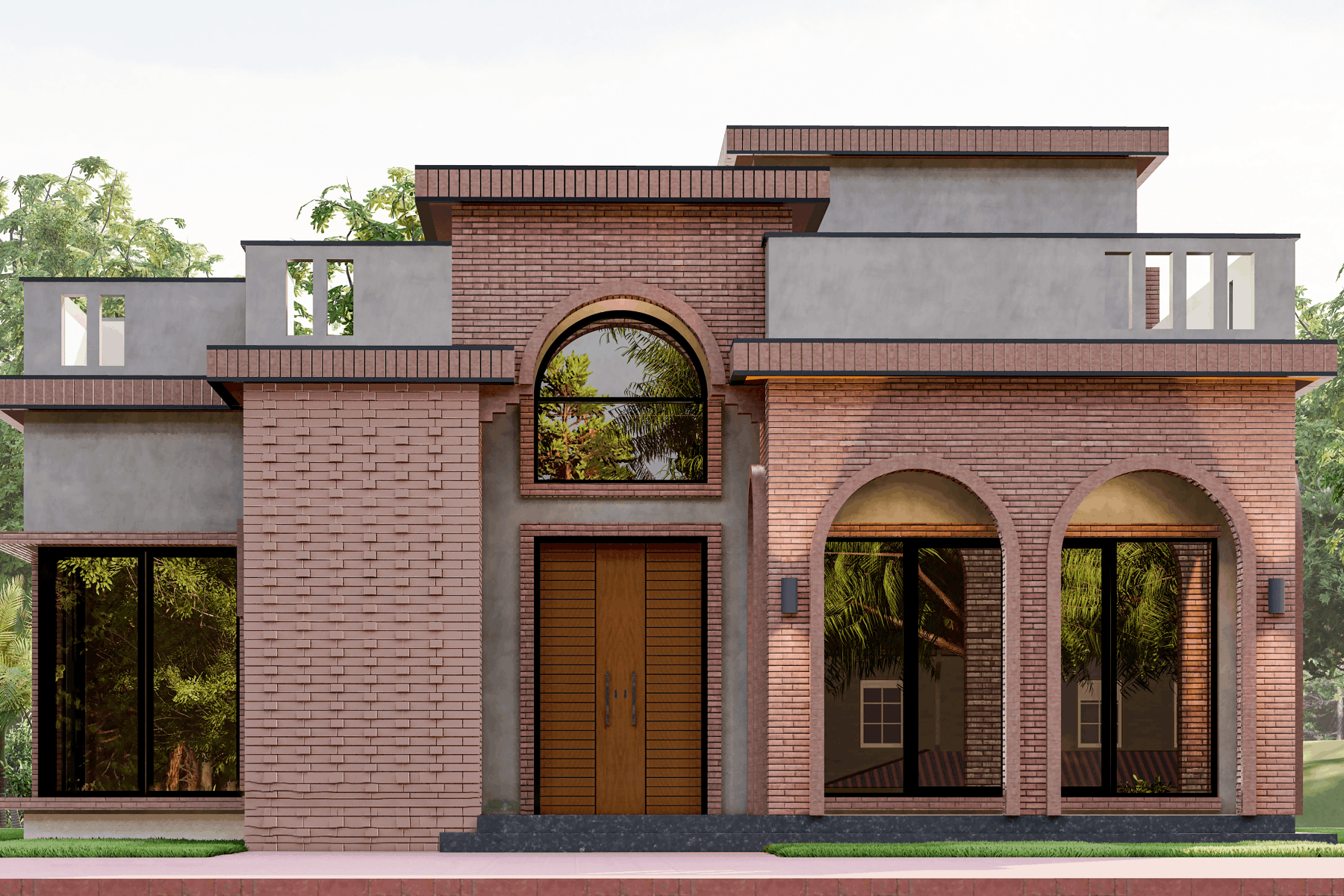 Villa with Arched Front and Rustic Surfaces