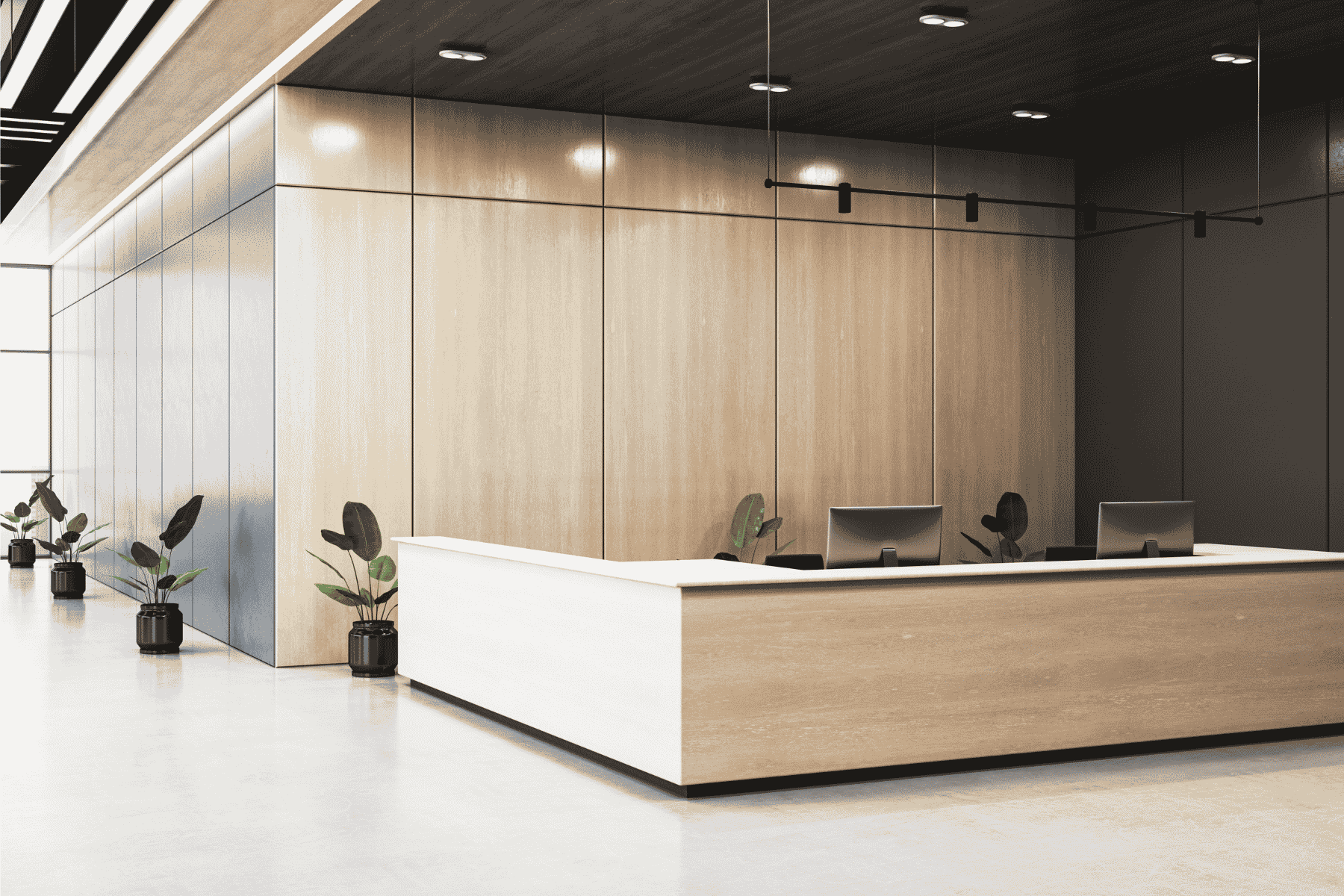 Wooden Reception Desk With Warm Textures