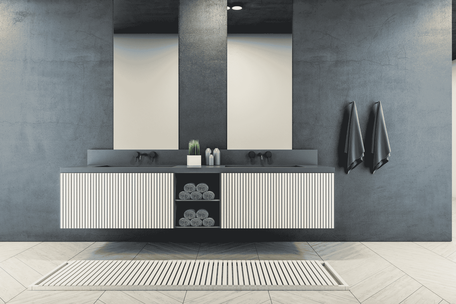 Double Vanity with Matching Wall Surface