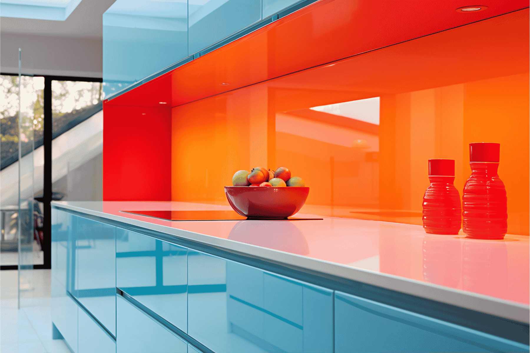 Back-Painted Glass in Bold Kitchen Colours