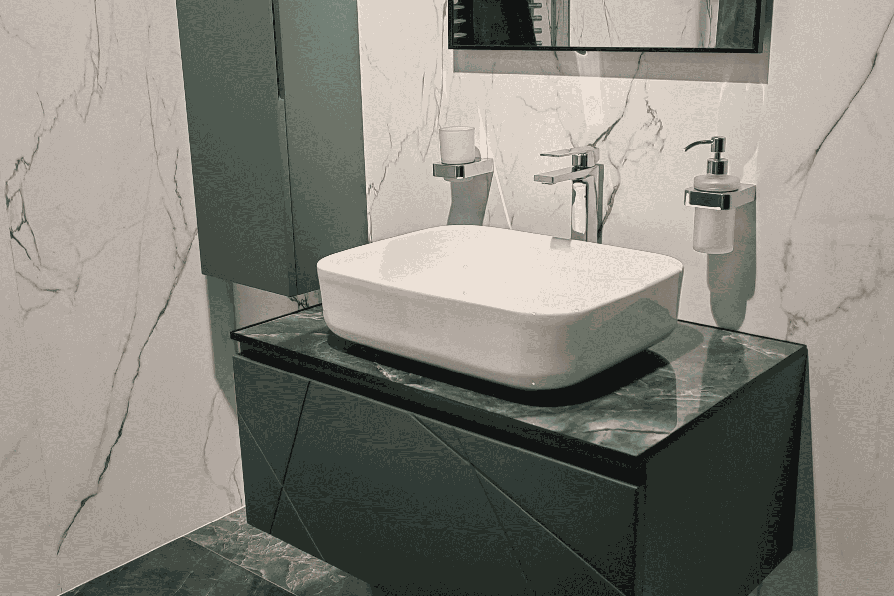 Corner Vanity with Stone Surface Top