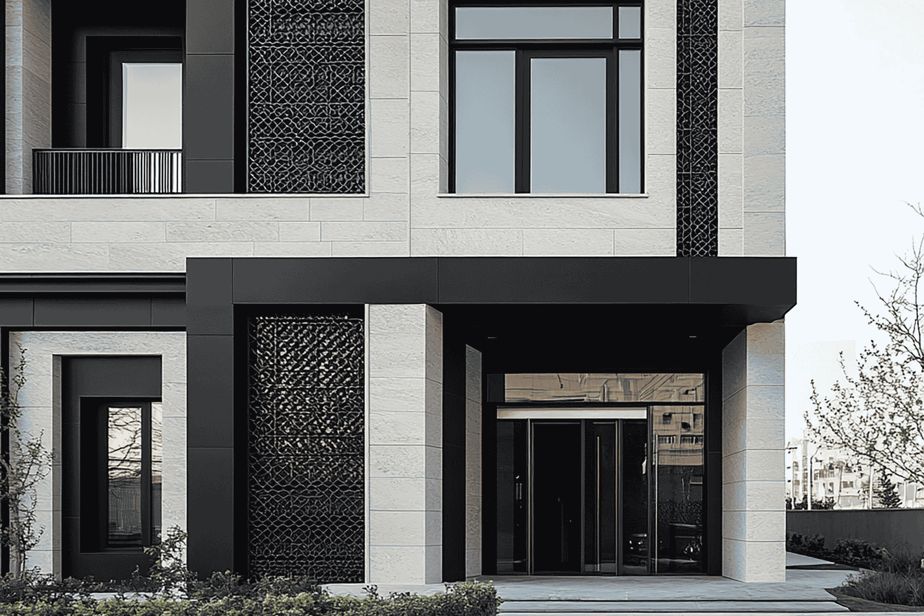Minimalist White Facade with Black Trim